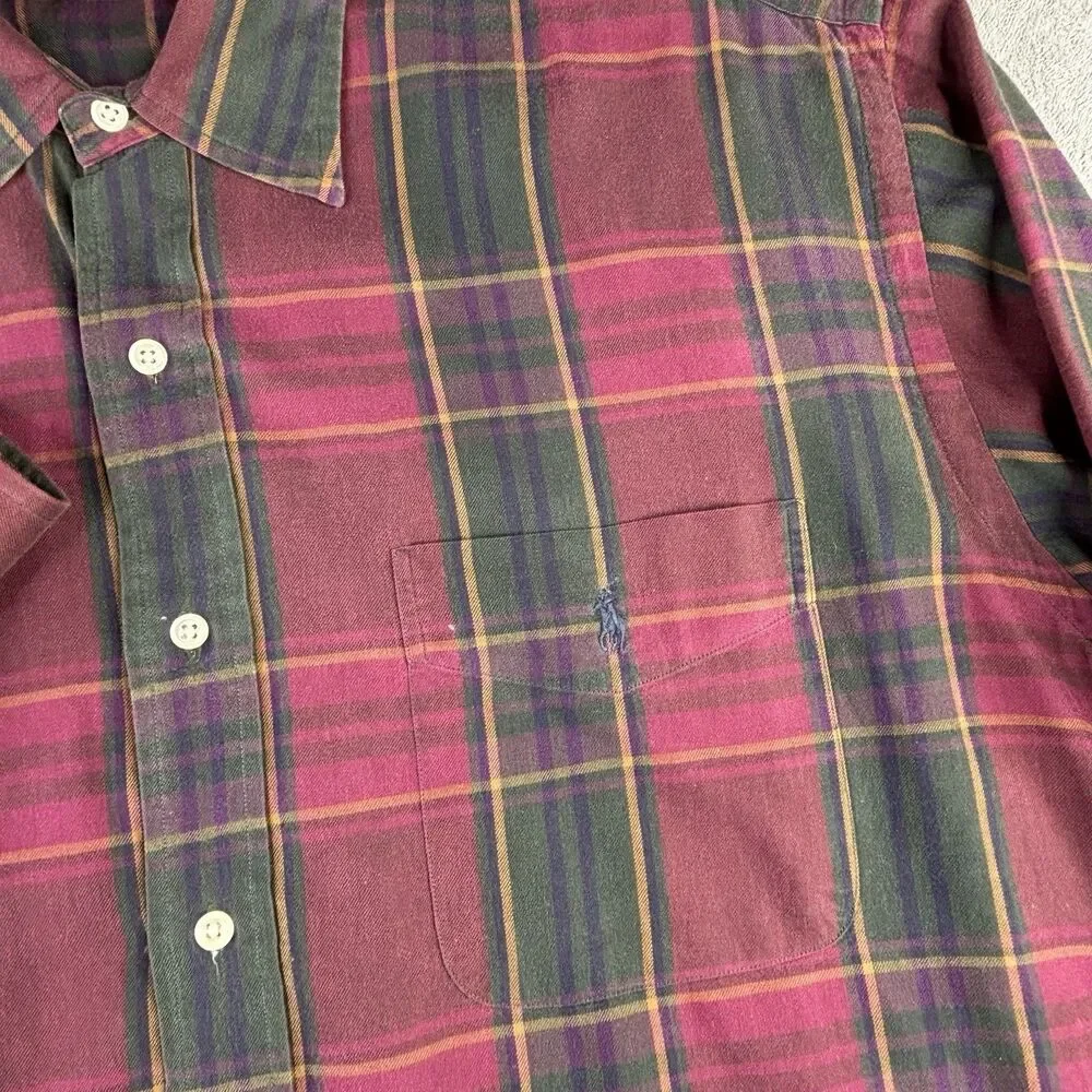 Polo Ralph Lauren Shirt Mens XL Tartan Plaid Button Down Pony Red‎ Soft Cotton